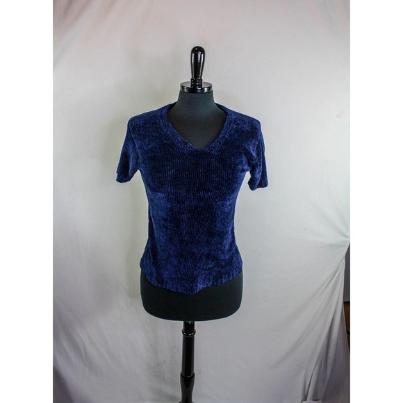 Carolyn Taylor Sweater Short Sleeve V Neck Blue Rayon Acrylic Size S - Picture 1 of 5